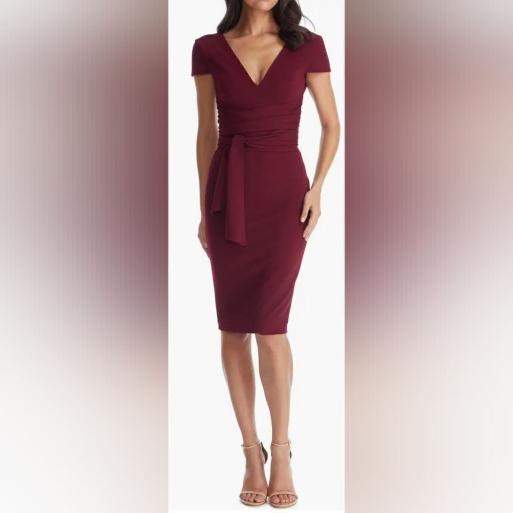 Dress The Population Dana Wrap Waist Midi Cocktail Dress NWT size XXL Burgundy